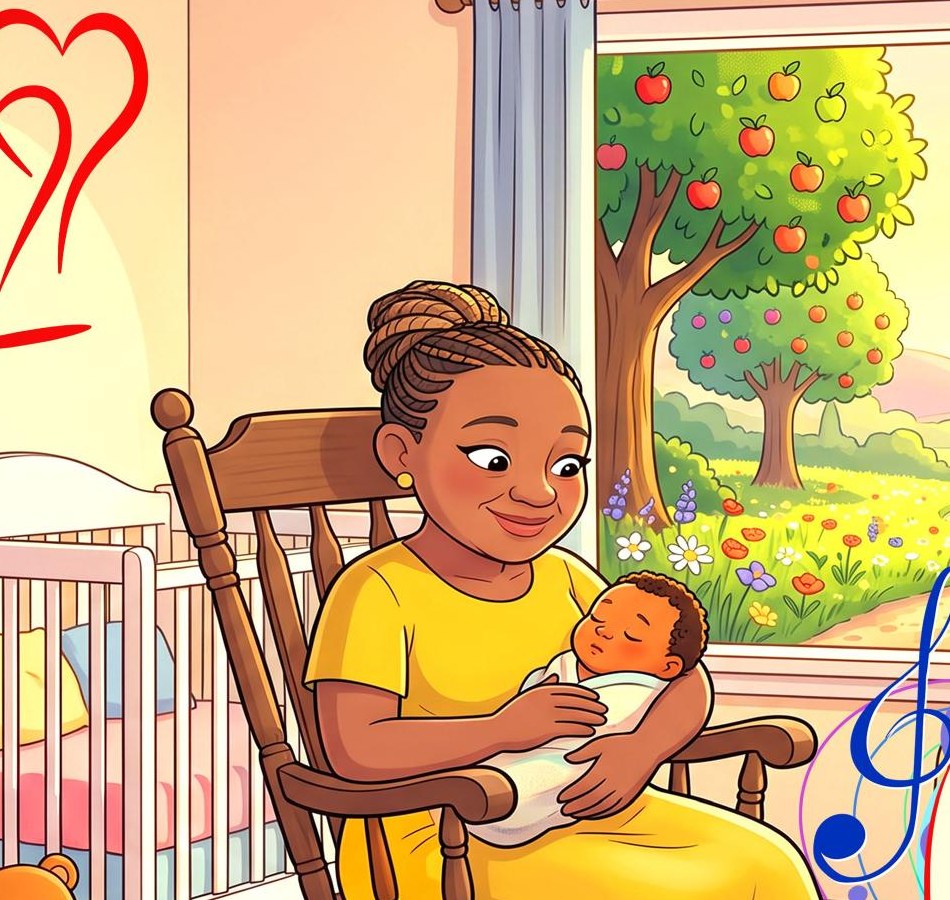 Honey rocking her newborn grandchild by the window